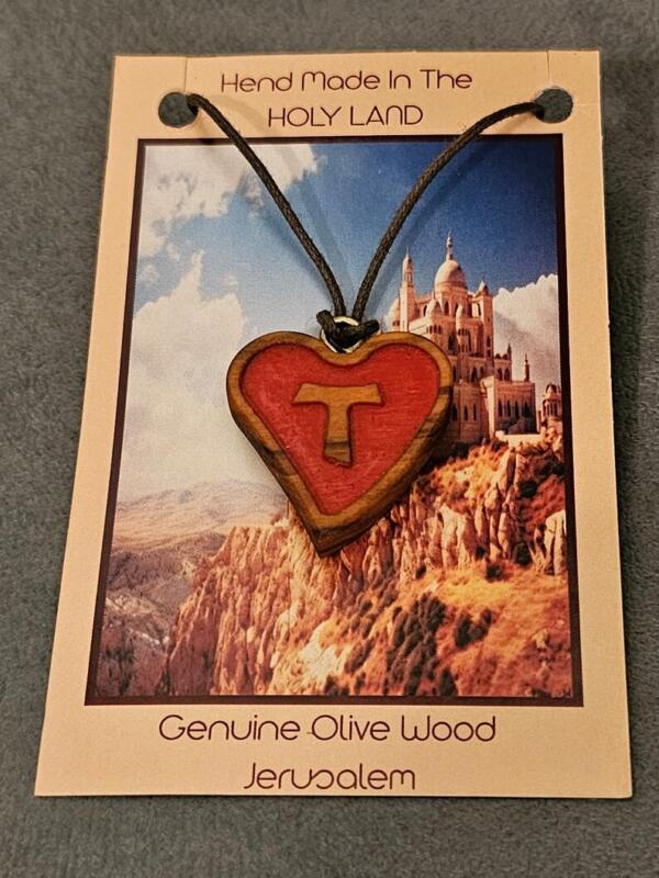 Heart shaped with tau cross Pendant Olive wood