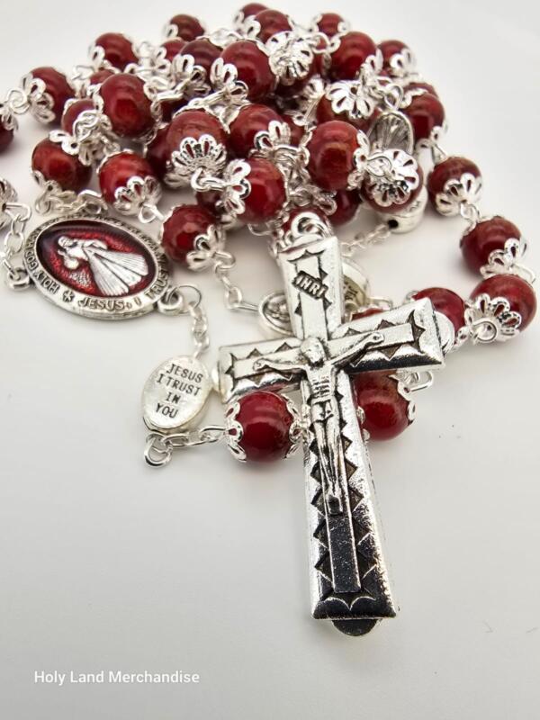 Rosary 6mm red glass beads Miraculous medal - Image 2