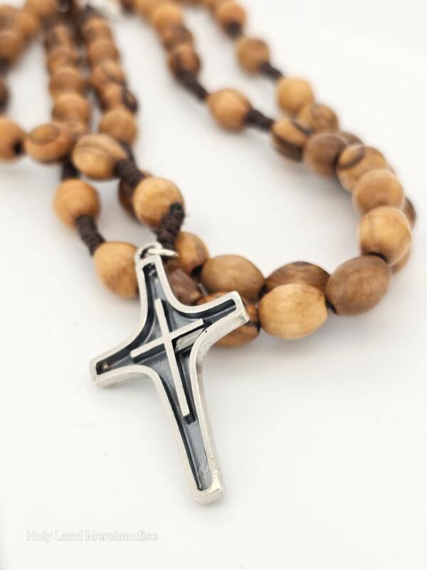 Handmade olive wood Rosary with sterling silver 925 Cross