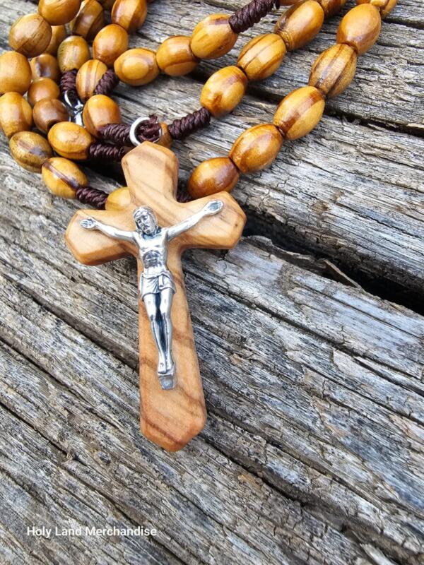 Handmade Olive Wood Rosary | 6mm Beads with Big Cross & Holy Land Soil Pendant - Image 3