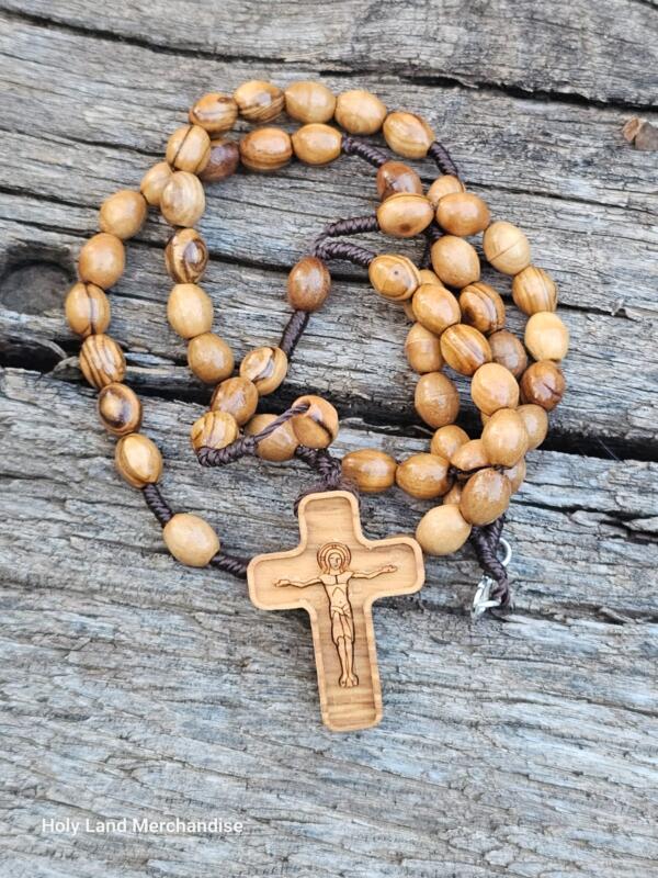 Holy land Handmade olive wood Rosary 6mm oval Beads Big cross - Image 3