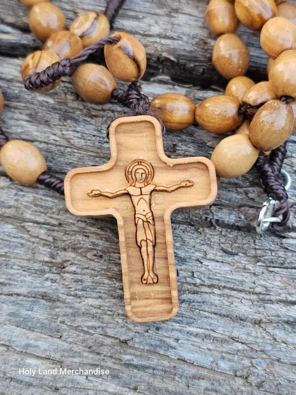 Holy land Handmade olive wood Rosary 6mm oval Beads Big cross