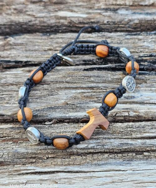 Handmade Wooden & Lava Stone Stretchy Bracelets With Cross Beads – 2-Piece Set Unisex