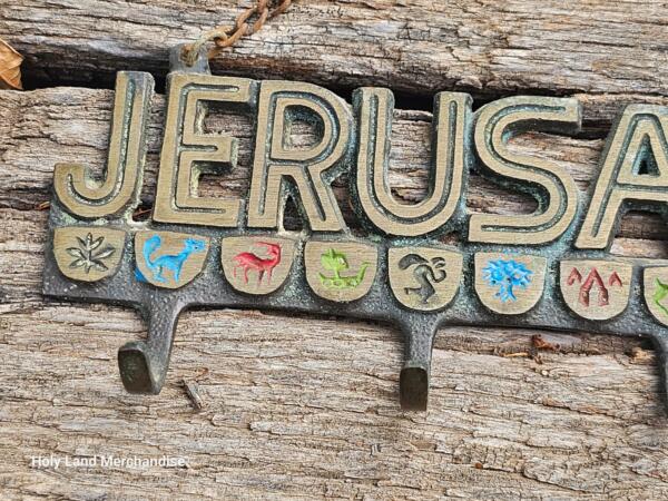 Jerusalem and symbols of the 12 tribes Brass Key holder from the 70s - Image 3
