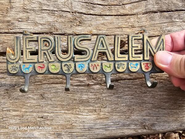 Jerusalem and symbols of the 12 tribes Brass Key holder from the 70s - Image 5
