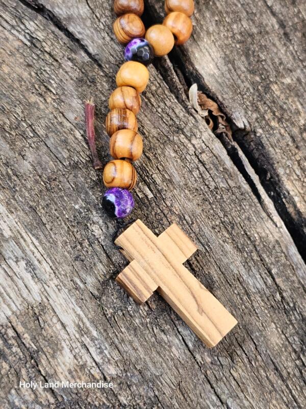 Rosary Handmade 8mm olive wood and Gemstone beads 3.5cm Cross - Image 3