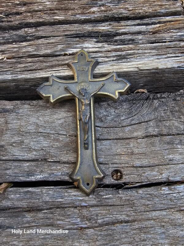 Gold painted metal cross from the 80s Made in Jerusalem the Holy Land