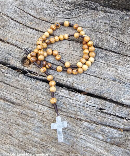 Rosary Handmade Olive wood 8mm Gemstone cross