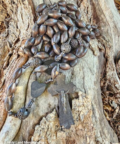 French antique hand carved wood large wall rosary made in the 19th Century