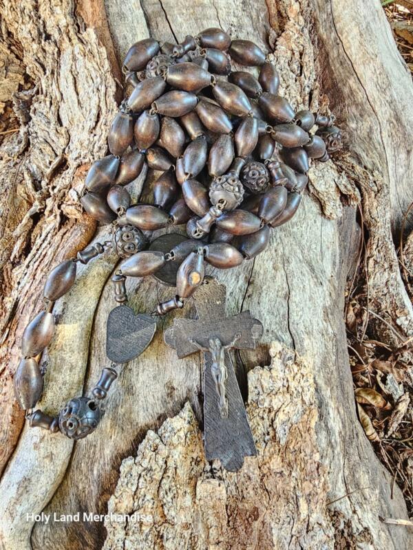 French antique hand carved wood large wall rosary made in the 19th Century