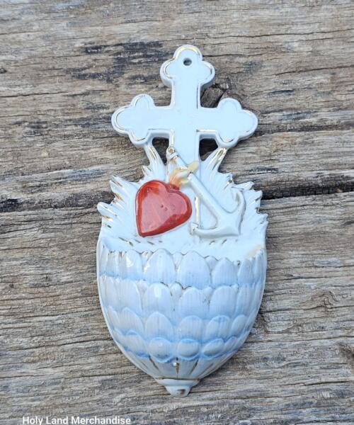 Religious antique Holy water font stoup ceramic from The Holy land