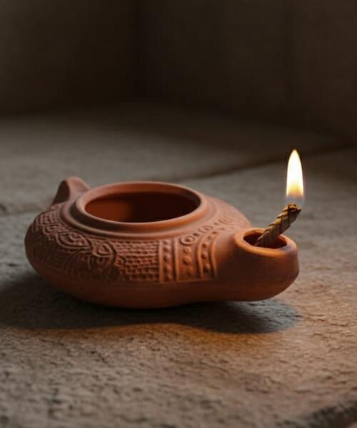 Handmade Clay Oil Lamp - Authentic Holy Land Pottery | Ancient Design