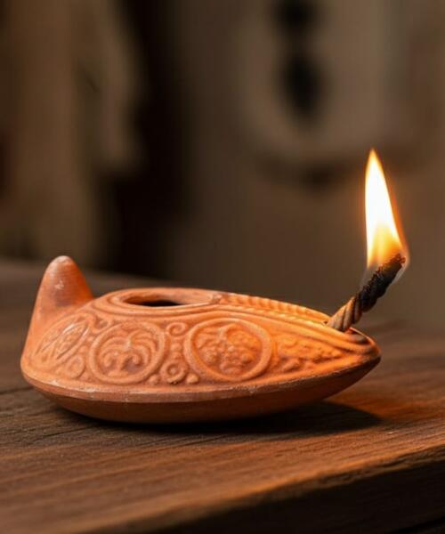 Hand made Clay oil lamp from Jerusalem the Holy Land Antique oil lamp, medieval oil lamp, Moroccan lamp