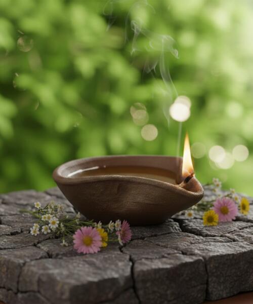 Hand made Clay oil lamp Also suitable for use as an incense burner
