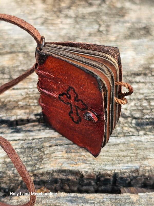 Holy Mini necklace prayer book leather binding Handmade and blessed by the monks at The Church of the Holy Sepulchre - Image 8