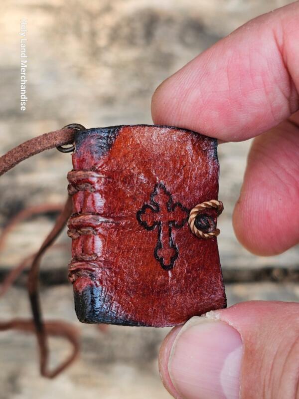Holy Mini necklace prayer book leather binding Handmade and blessed by the monks at The Church of the Holy Sepulchre - Image 5