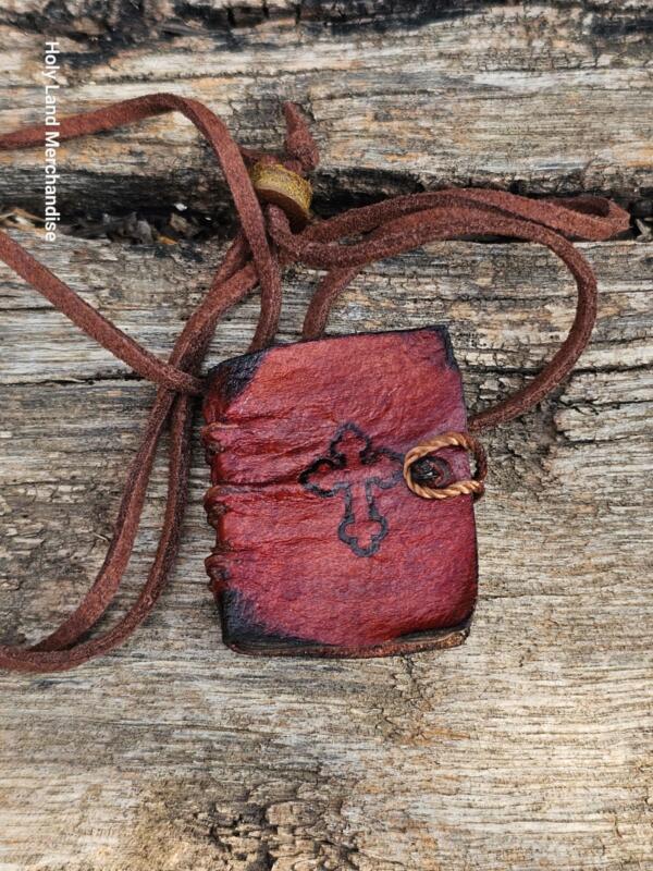 Holy Mini necklace prayer book leather binding Handmade and blessed by the monks at The Church of the Holy Sepulchre - Image 4