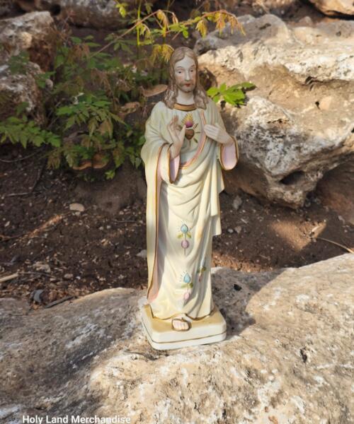 Vintage Sacred Heart of Jesus Statue | Hand-Painted Holy Land Antique