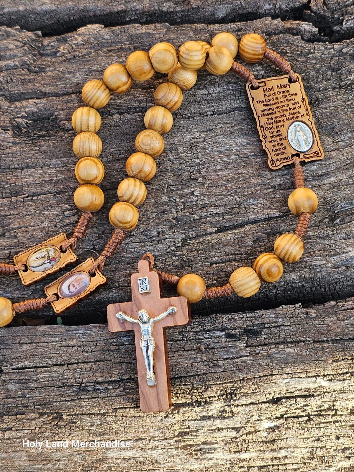 Handmade Wooden Rosary 10mm Beads with Engraved Prayer