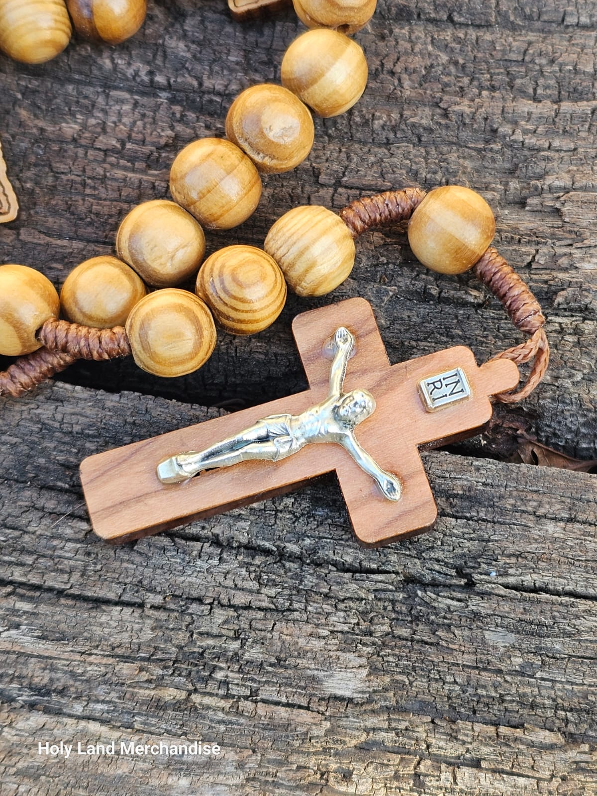 Handmade Wooden Rosary 10mm Beads with Engraved Prayer and Small