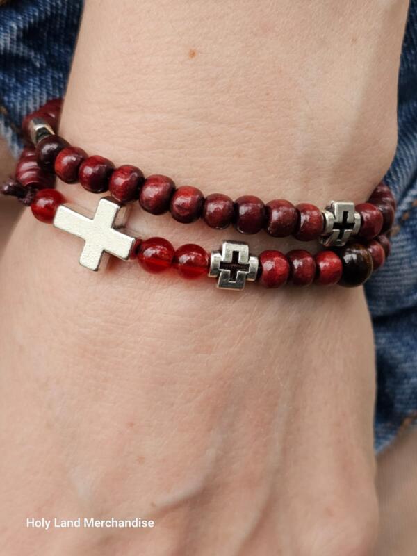 Elegant Women’s Cross Bracelet - 4mm Wood Beads from Jerusalem | Holy Land - Image 3