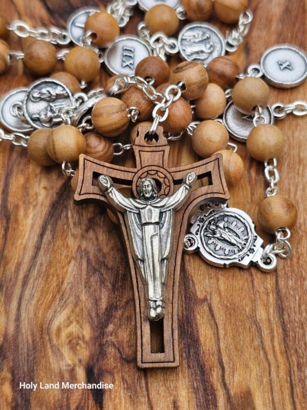 14 Stations of the Cross Olive Wood Rosary - Handmade in the Holy Land