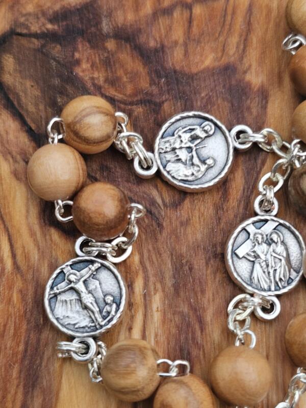 14 Stations of the Cross Olive Wood Rosary - Handmade in the Holy Land - Image 2