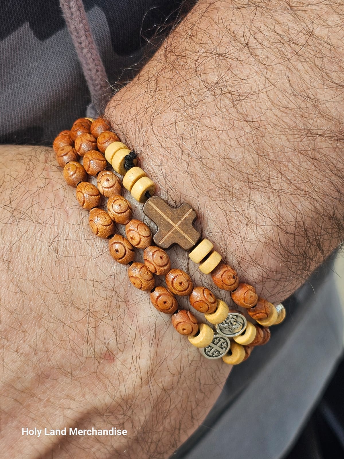 Man Rosary stretched 6mm wood beads Easy to wear as a necklace