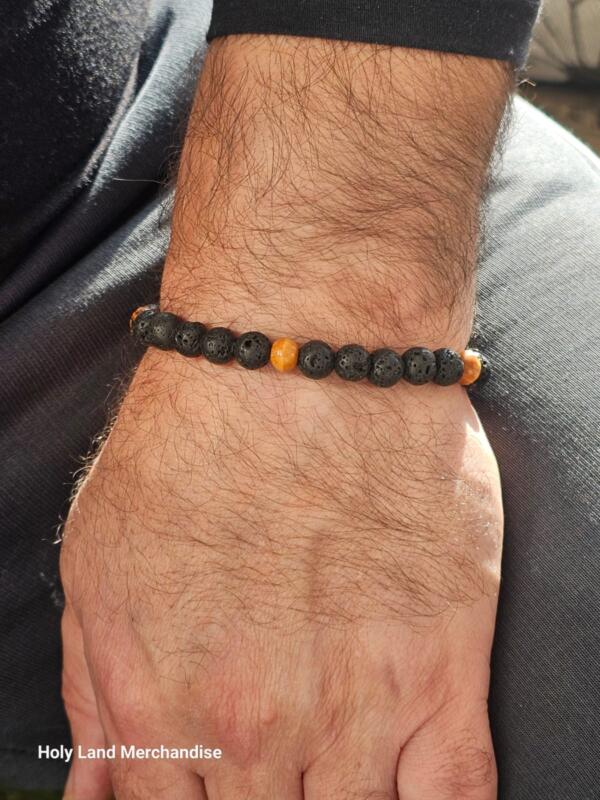 Lava and olive wood beads. handmade Man bracelet. Cross with engraving. Initials can be engraved. Valentine day gift - Image 2