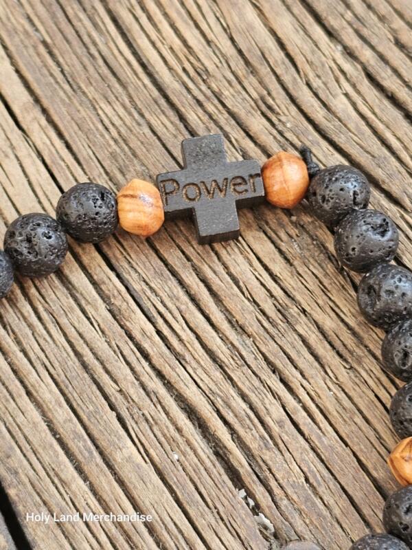 Lava and olive wood beads. handmade Man bracelet. Cross with engraving. Initials can be engraved. Valentine day gift - Image 4