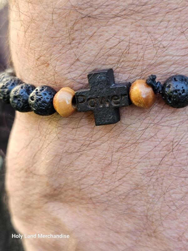 Lava and olive wood beads. handmade Man bracelet. Cross with engraving. Initials can be engraved. Valentine day gift - Image 7