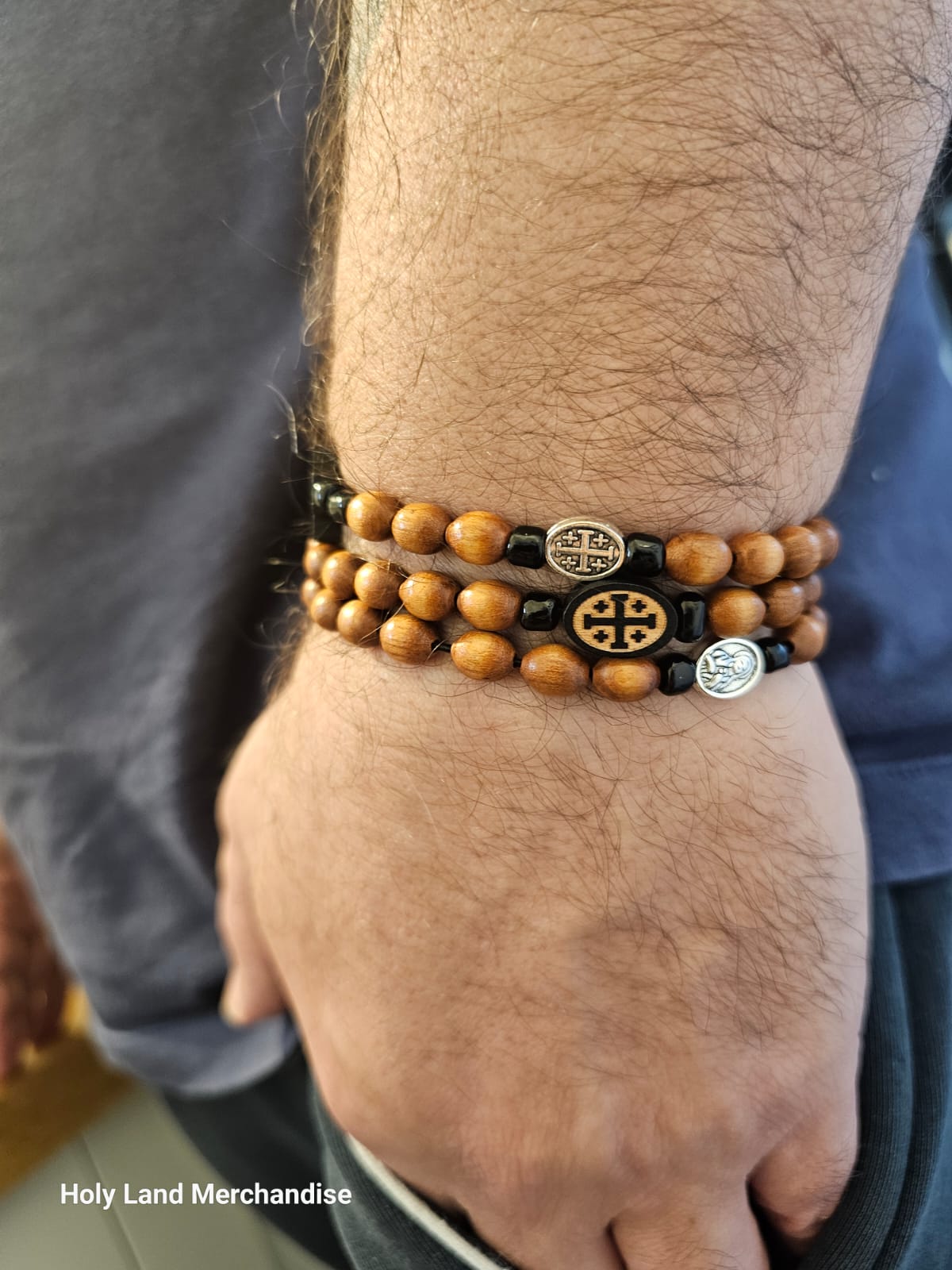 Man Rosary stretched 6mm wood beads Easy to wear as a necklace