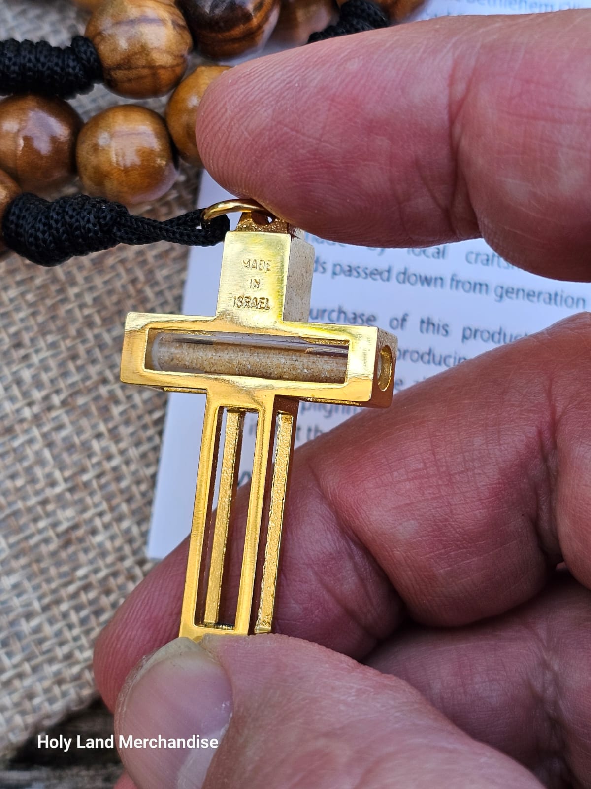 Handmade Rosary 10mm beads Olive wood 24K Gold plating cross 