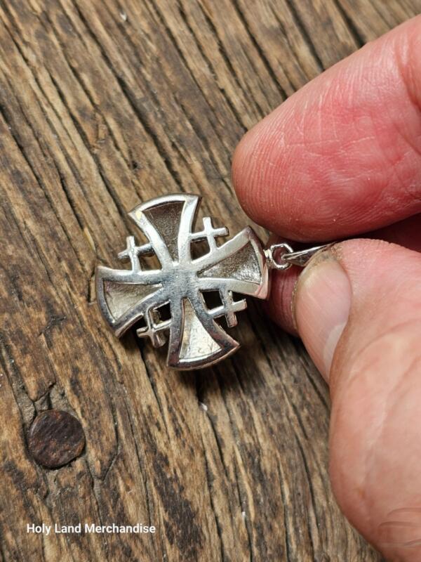 Vintage 925 Sterling Silver Jerusalem Cross Pendant with Opal | Handmade Elegance - Image 4