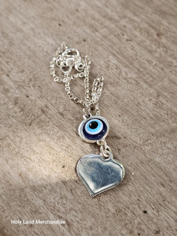 Silver 925 Evil Eye Bracelet with Heart pendant - Protection Jewelry - Image 3