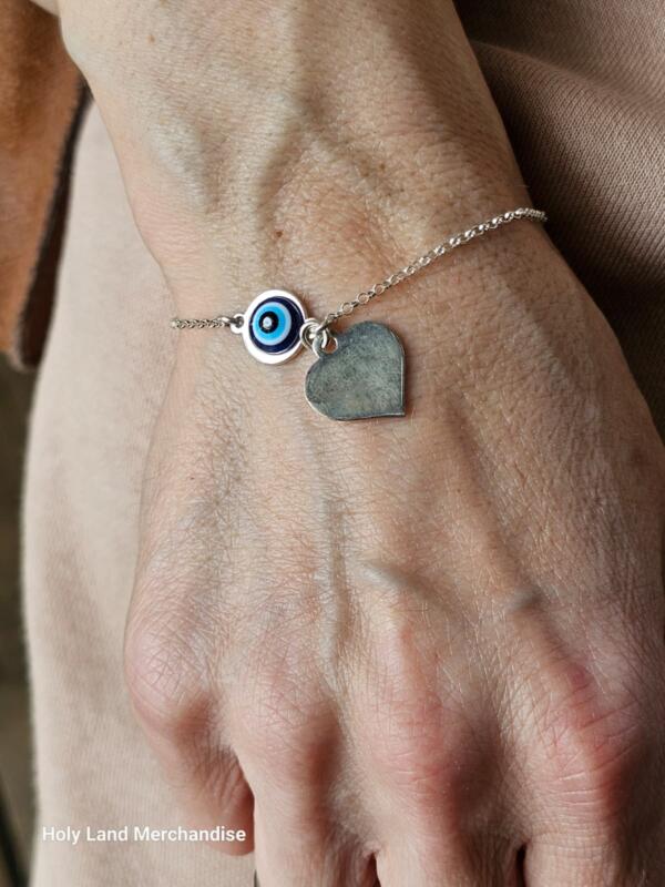 Silver 925 Evil Eye Bracelet with Heart pendant - Protection Jewelry - Image 4