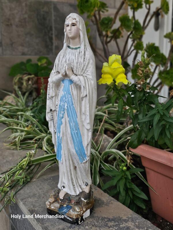 Vintage Virgin Mary Statue – Weathered Outdoor Madonna Figurine - Image 2