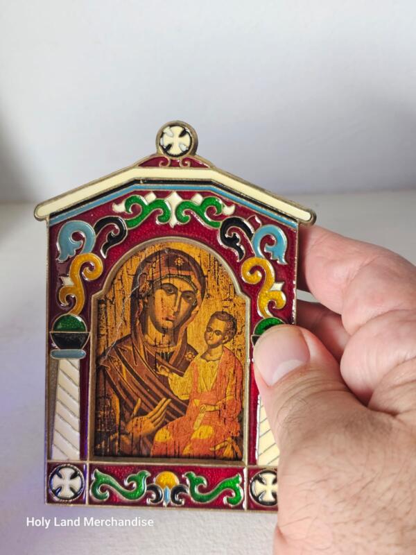 Virgin Mary • Theotokos Icon • Mini Byzantine Madonna & Child Icon Plaque • Enamel-Look Metal Frame • Theotokos Hodegetria • - Image 5