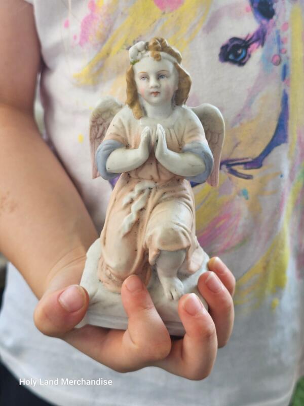 Vintage Kneeling Porcelain Angel Figurine • Hand-Painted Pastel Bisque • Mid-Century Prayer Guardian
