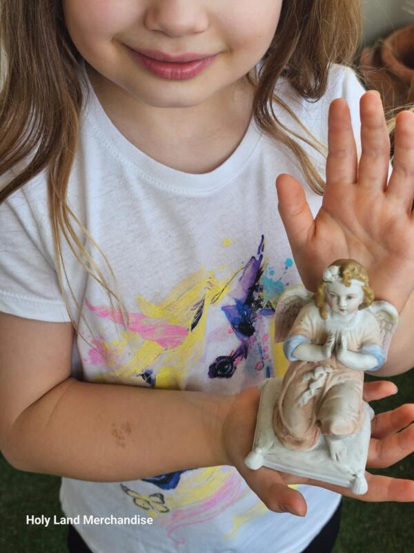 Vintage Kneeling Porcelain Angel Figurine • Hand-Painted Pastel Bisque • Mid-Century Prayer Guardian - Image 4