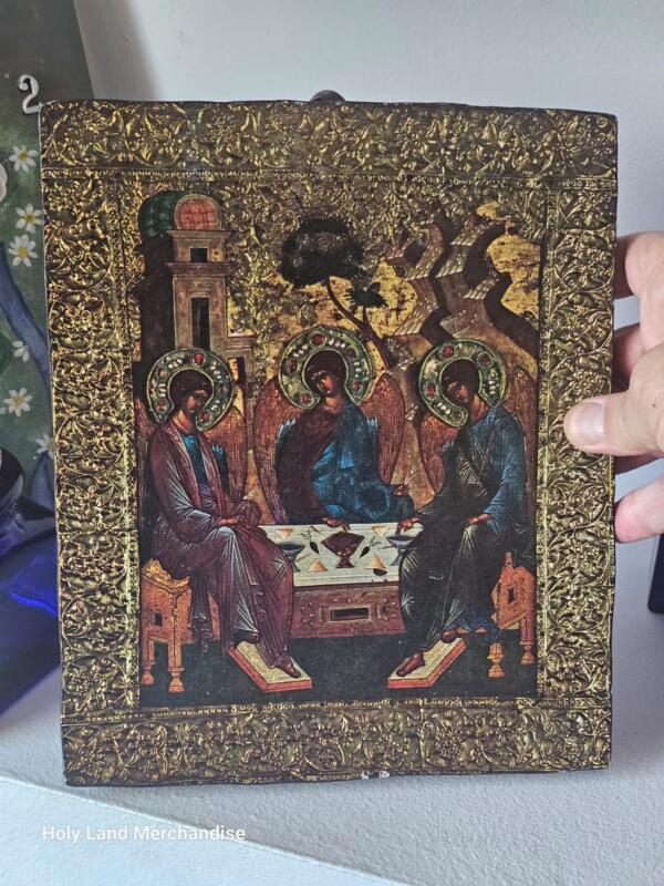 Vintage Trinity Icon Plaque • Rublev “Hospitality of Abraham” Reproduction •  the trinity icon |  holy trinity | holy trinity icon | icon of the trinity - Image 5
