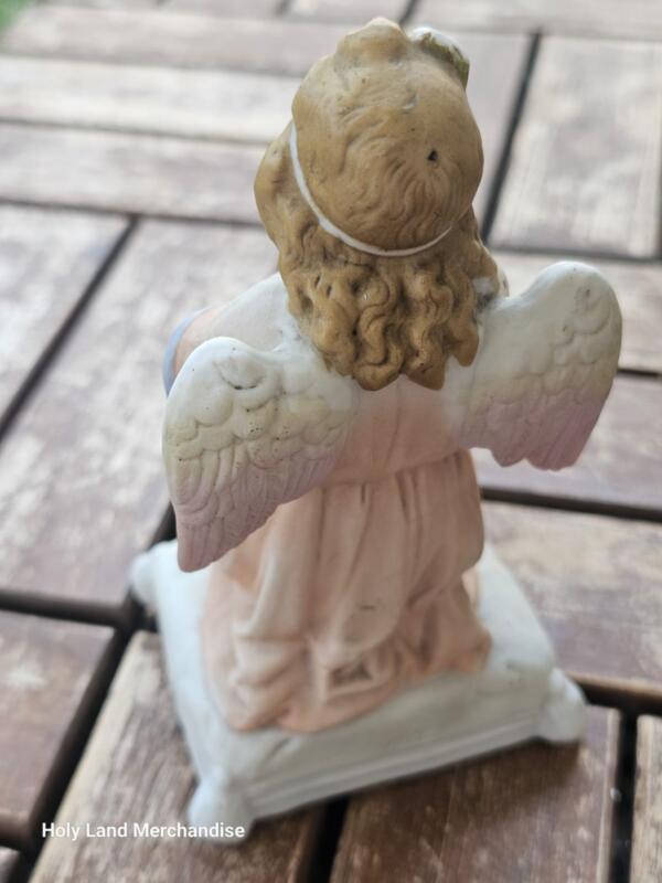 Vintage Kneeling Porcelain Angel Figurine • Hand-Painted Pastel Bisque • Mid-Century Prayer Guardian - Image 3