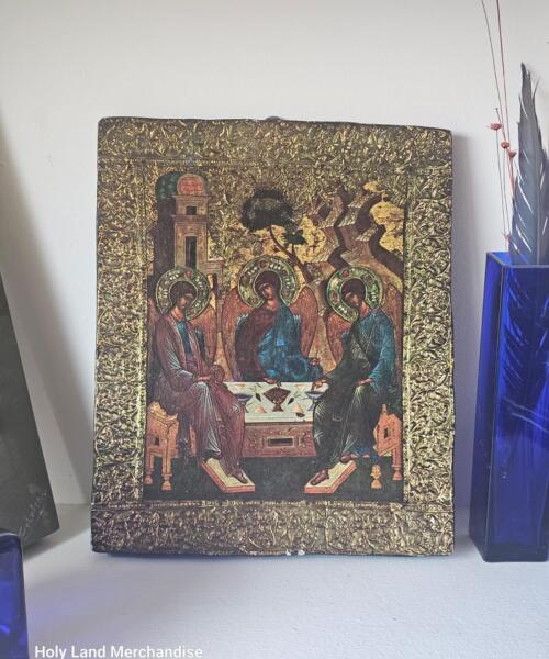 Vintage Trinity Icon Plaque • Rublev “Hospitality of Abraham” Reproduction •  the trinity icon |  holy trinity | holy trinity icon | icon of the trinity