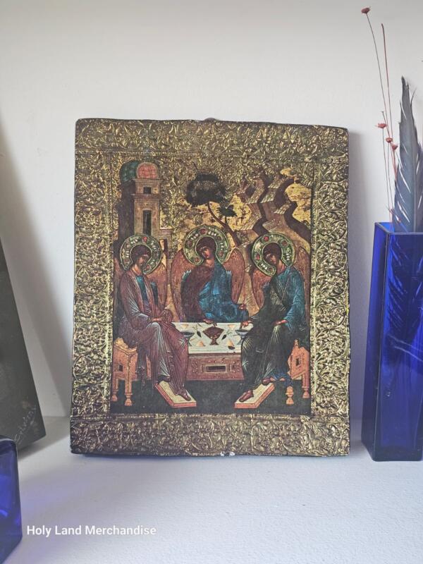 Vintage Trinity Icon Plaque • Rublev “Hospitality of Abraham” Reproduction •  the trinity icon |  holy trinity | holy trinity icon | icon of the trinity
