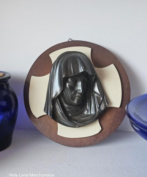Vintage virgin marie Wall Plaque – Metal Relief on Wood, Virgin Mary Bas-Relief, Catholic Sacred Art, virginmary gift