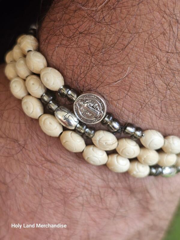 Man Rosary stretched 6mm wood beads - St. Benedict Protective Bracelet · Men’s Catholic Prayer Bracelet · Spiritual Religious Jewelry - Image 2