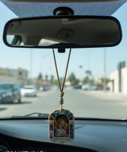Virgin Mary and Child Wooden Car Pendant – Maria car charm - rear view mirror - car saint icon - safe travels