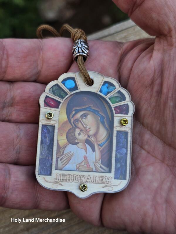 Virgin Mary and Child Wooden Car Pendant – Maria car charm - rear view mirror - car saint icon - safe travels - Image 4