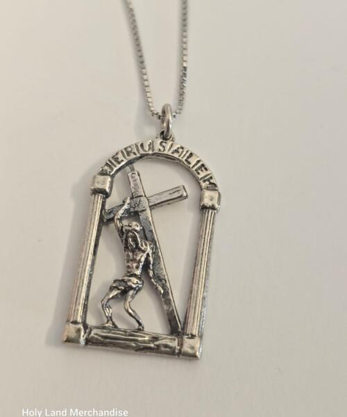 Jesus Carrying the Cross · 3cm Religious Necklace Gift with 50cm 925 Silver Chain • Christmas Gift • Gift for Her • Gift for Him