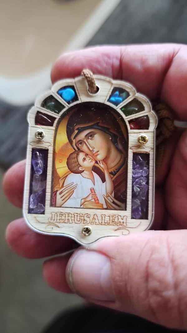 Virgin Mary and Child Wooden Car Pendant – Maria car charm - rear view mirror - car saint icon - safe travels - Image 3